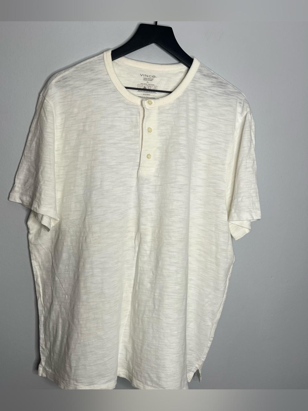 Vince Slub Cotton Short Sleeve Henley T Shirt 100% Cotton Mens Large White